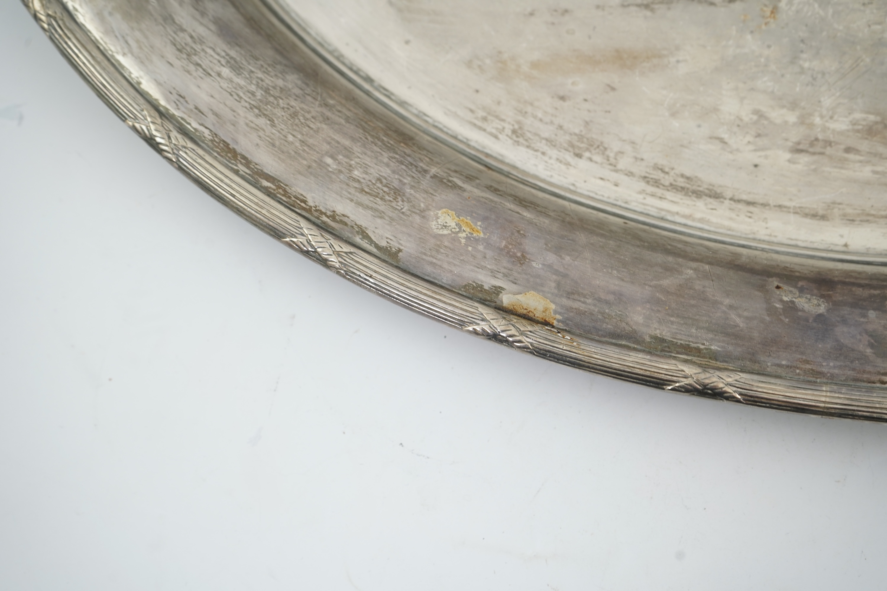 A George V silver oval tea tray, by Walker & Hall
